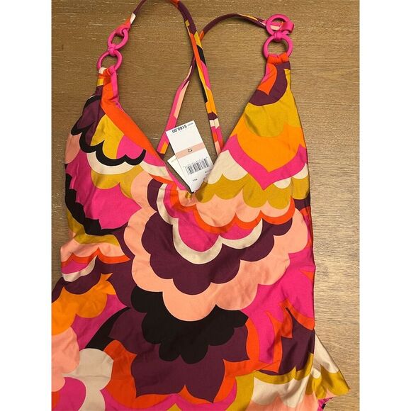 Trina Turk Women's Fan Faire One Piece Swimsuit Halter Plunge Size 12 - Picture 10 of 14